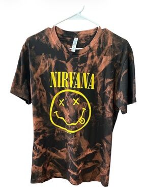 NIRVANA Yellow Logo on Brown/Black Tie-Dye Tee